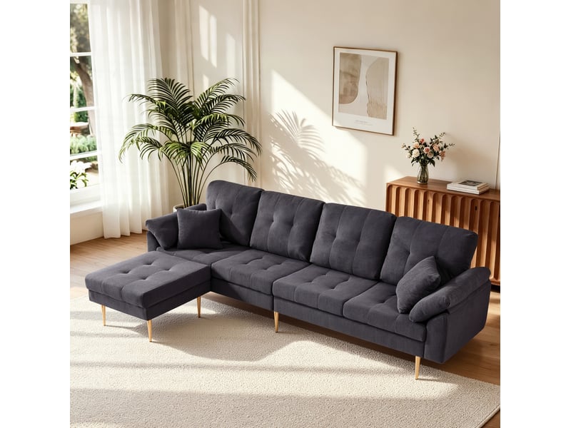 Canapé 4 places en velours côtelé avec pouf modulable 250 cm evryae - Conforama C