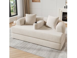 Canapé droit compressé convertible <strong>MODENVIE</strong> <strong></strong> 2 places Velours côtelé beige clair