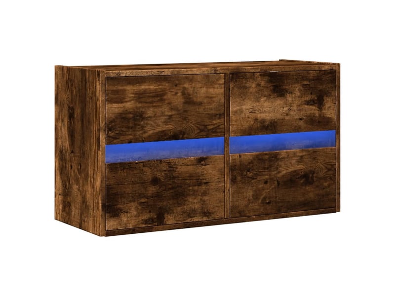 Meuble tv - banc tv - meuble de rangement mural avec lumières led chêne fumé 80x31x45 cm - Conforama C