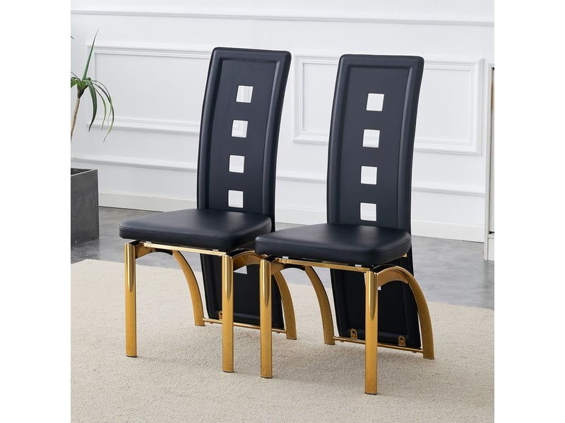  Lot de chaises 2 pièces motif perforé chaise repas design européen style moderne cuir pu noir pieds métal doré  - Conforama B