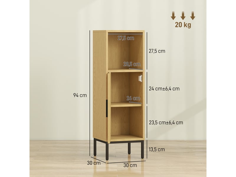 Meuble de salle de bain, meuble de salle de bain étroit sur pied avec étagère réglable, finition naturelle - Conforama E