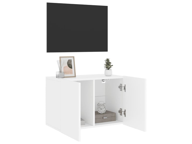  Meuble tv - banc tv - meuble de rangement mural blanc 60x30x41 cm  - Conforama D