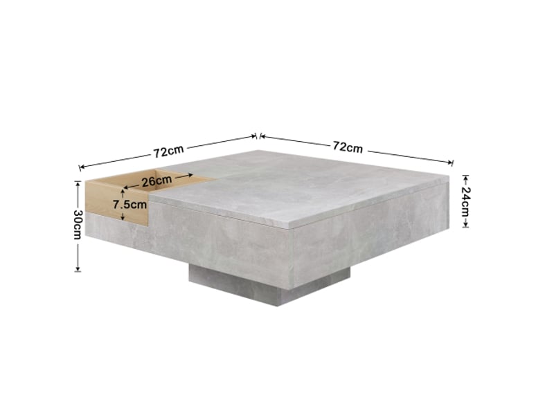 Table basse gris béton et bois 72x72x30 cm – rangement amovible, meuble salon moderne - Conforama C