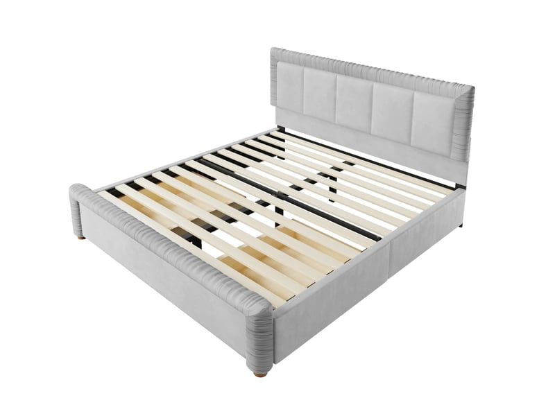 Lit 2 places 180x200 cm – gris – 2 tiroirs modulables en velours français, tête et pied capitonnés – sans matelas  - Conforama D