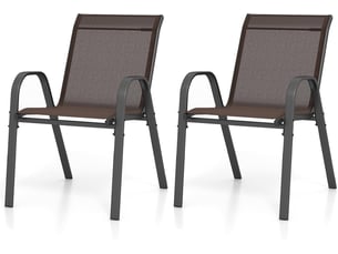 Lot de 2 chaises de jardin empilables, fauteuil de terrasse confortable avec accoudoirs dossier, en métal et textilène, (56x70x84cm,brun,2)
