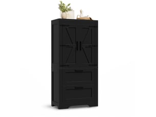 Buffet de cuisine 60x30x128 cm style campagne, 2 tiroirs, noir