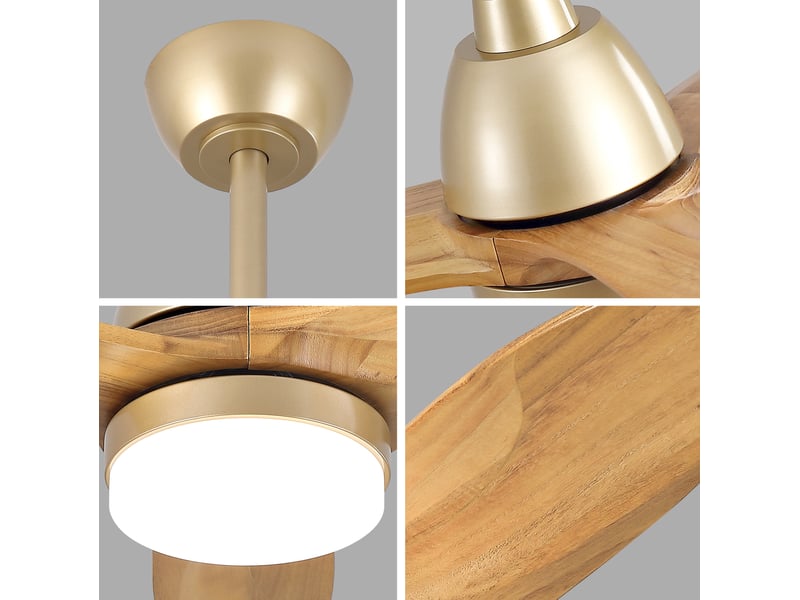  Ventilateur de plafond moderne 36 pouces en bois massif, led 3 couleurs, moteur dc silencieux, chêne doré  - Conforama R