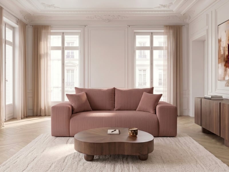  Bobochic canapé droit convertible ouverture express voltaire tissu velours côtelé rose 140x200 VOLTAIRE - Conforama B