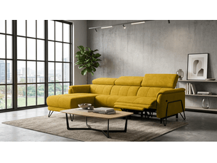 Canapé d'angle 4 places roden avec relax, tissu velours jaune foncé