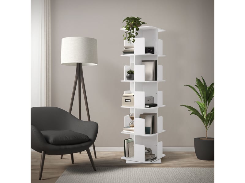 Ml-design bibliothèque tournante enfant 5 niveaux 20 compartiments blanc mat 40x155x40 cm étagère pivotante 360 degrés rangement livres et jouets pour salon bureau chambre bébé stable gain de place  - Conforama E