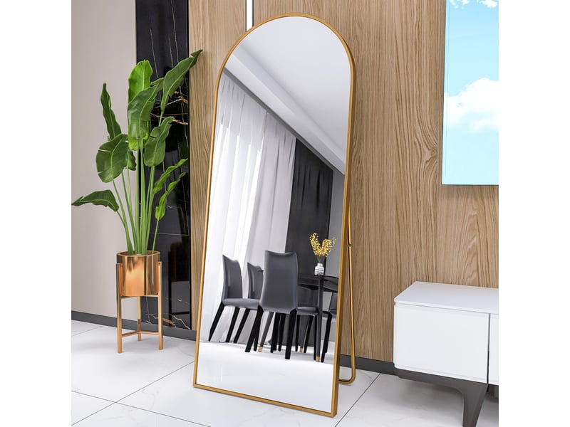  Miroir sur pied - 165 x 60 cm - or - miroir plein pied arqué grand format en verre trempé, cadre en alliage d'aluminium  - Conforama E