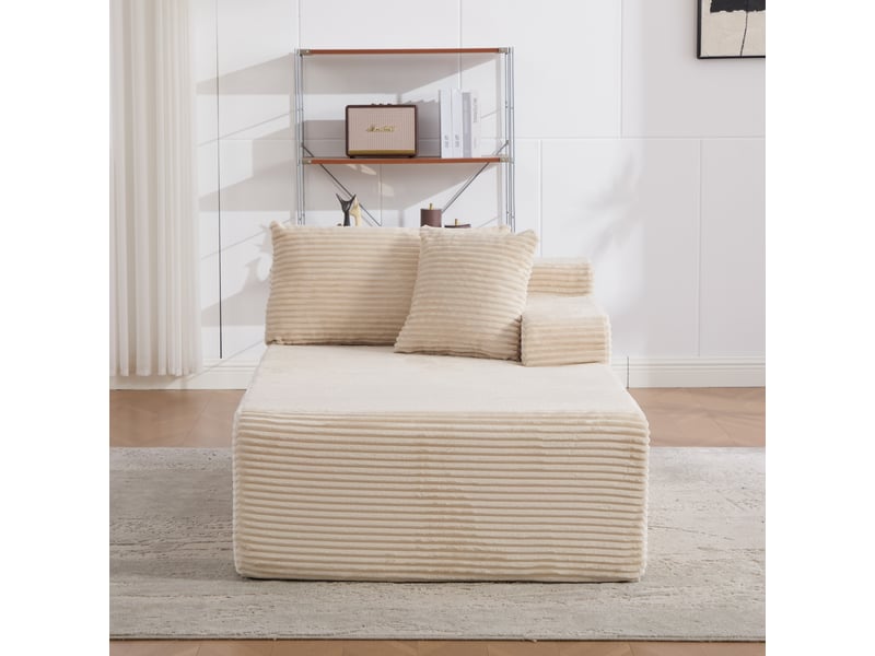 Méridienne modulable salon contemporain en tissu chenille beige avec fonction allongeur confortable - Conforama R