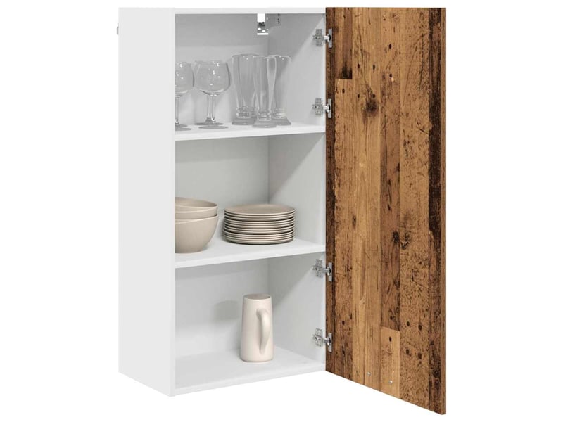 Meuble de rangement cuisine, armoire suspendue bois ancien et blanc 50x31x100cm - Conforama C