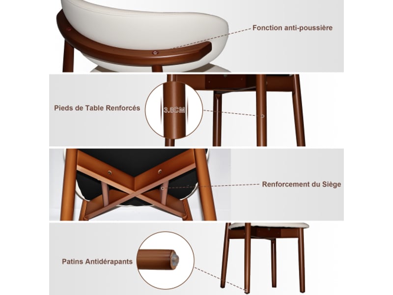 Chaise de salle à manger en bois massif – dossier ergonomique, pieds antidérapants, chêne finition noyer, lot de 2 - Conforama E
