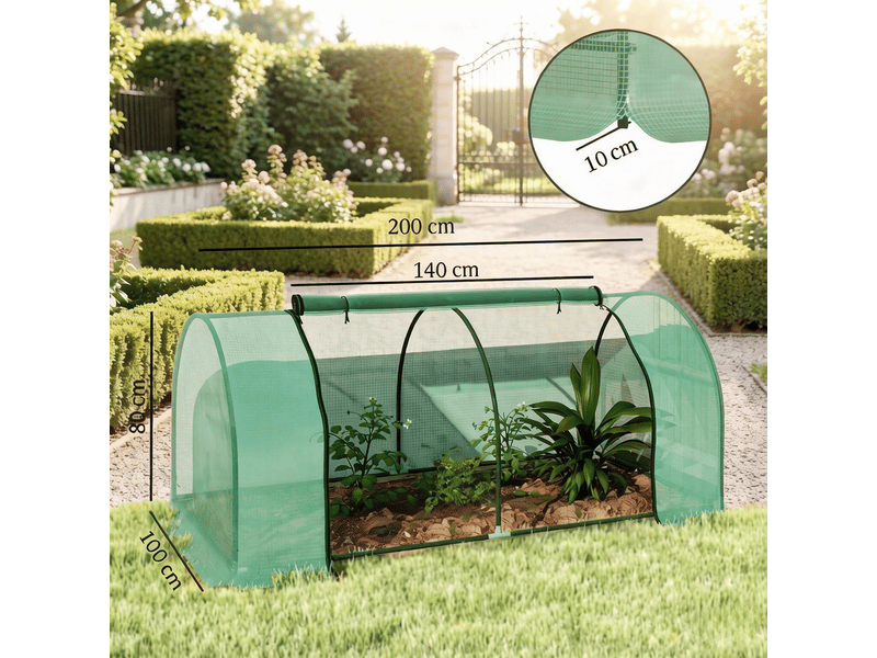  Mini serre de jardin 200 x 100 x 80 cm – vert foncé – porte enroulable zippée et structure acier avec liens de fixation  - Conforama C