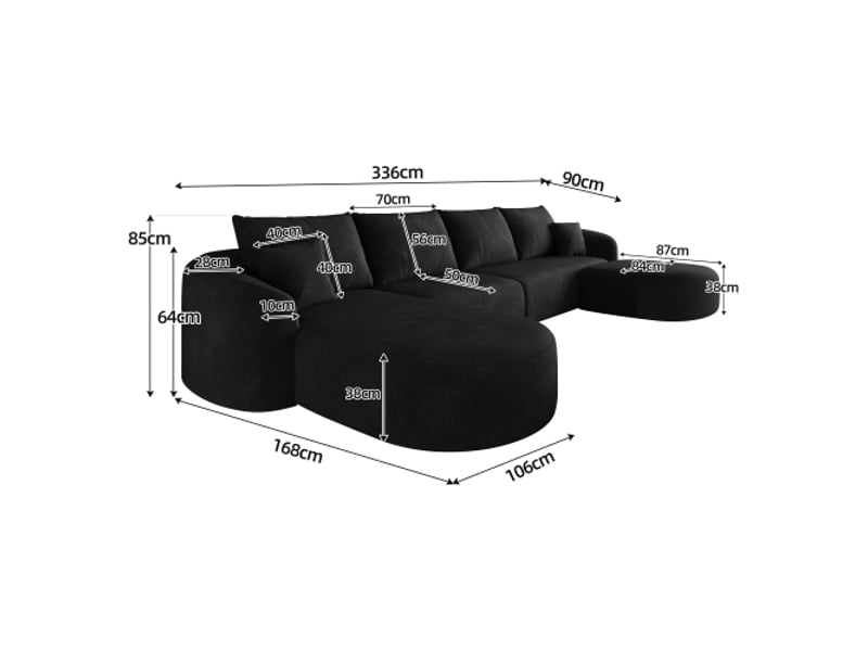 Canapé d’angle en u 336 cm – modulable sans montage – mousse compressée – noir - Conforama C