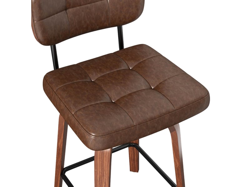  Tabouret de bar pivotant avec dossier ergonomique et design scandinave, en cuir pu et bois, marron noyer  - Conforama E