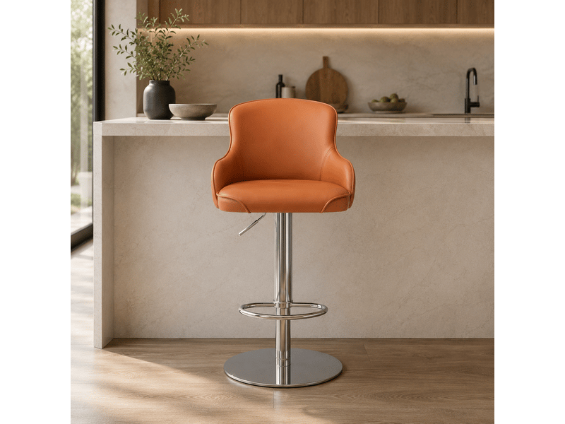 Tabouret de bar pivotant réglable en hauteur brun en acier inoxydable - Conforama D