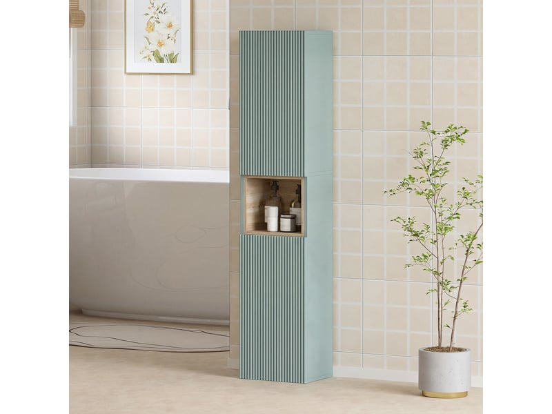  Meuble colonne salle de bain, meuble de rangement, 2 portes, compartiment et étagères réglables, 30x24x140cm, vert  - Conforama D