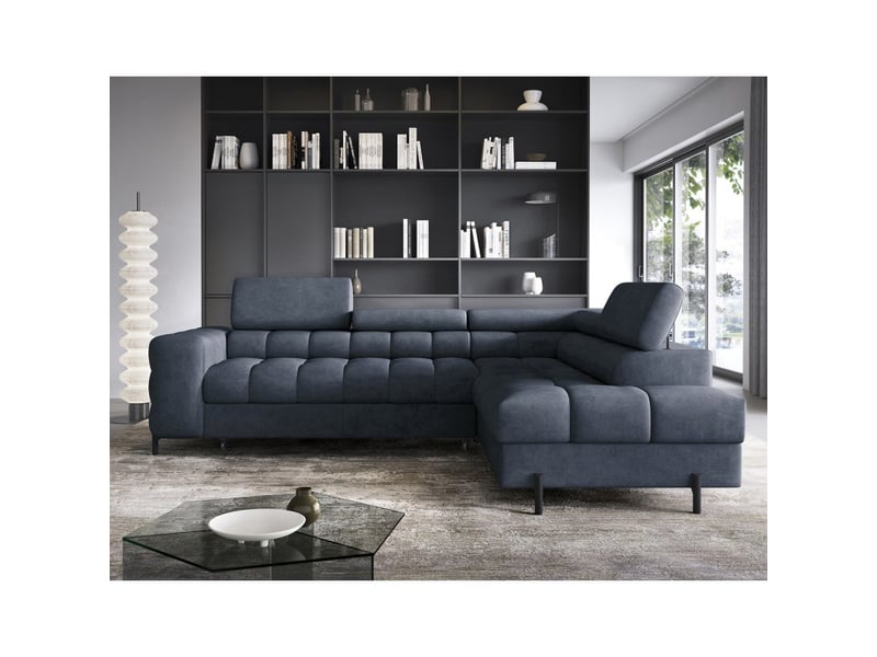 Canapé convertible bleu foncé ferrum 5 places angle droit grand format 276x93x200cm - Conforama E