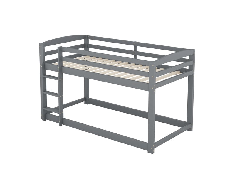 Lit superposé enfant 90x200 cm avec sommier - lit simple cadre en pin - gris (sans matelas)  - Conforama B
