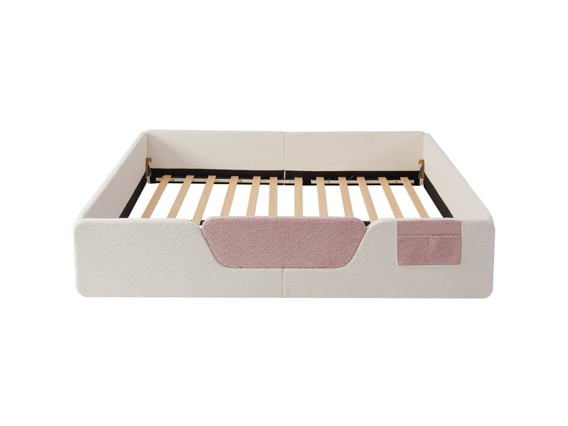  Lit rembourré beige 140x190 cm en velours avec barrières amovibles et poche de rangement  - Conforama A
