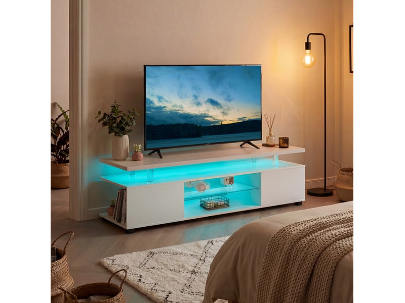  Meuble tv modenvie led réglable pour écran jusqu'à 60 pouces 130 x 40 x 48 cm blanc  - Conforama B
