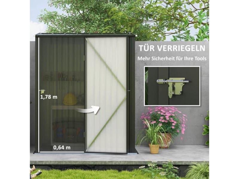 Abri de jardin en acier galvanisé, 1,34 m², toit monopente, verrouillable, 161,5x94,5x196 cm, noir - Conforama D