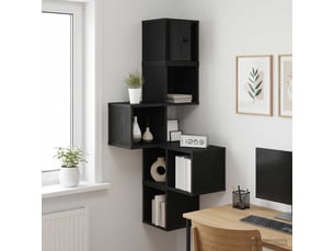 Étagère d'angle flottante, étagère murale chêne noir 48 x 48 x 120 cm cf41398