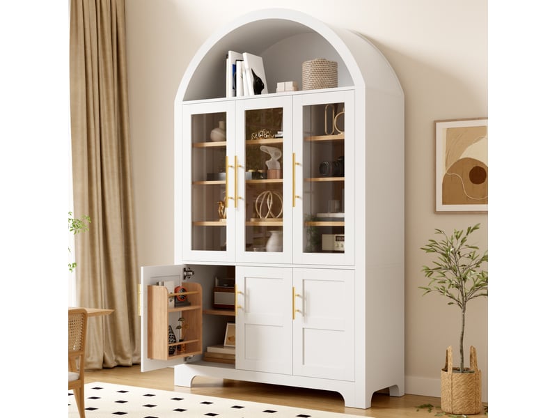 Buffet vitrine 110x40x185 cm avec niche ouverte et portes vitrées en mdf blanc - Conforama D