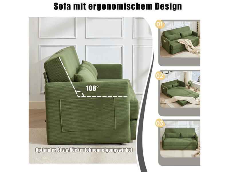 Canapé convertible, canapé-lit, 2 places, en velours tricoté, vert, 2 en 1, 165 x 92 x 82 cm, appartement, pour salon - Conforama R