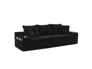 Canapé droit fixe 4 places Tissu noir avec coffre de rangement