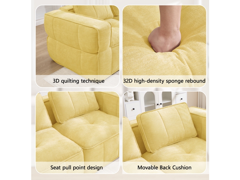  Canapé modulable en u modenvie 3 places avec 2 poufs, mousse haute densité 32d, assise profonde, tissu polyester jaune, 271 x 162 x 67 cm, sans montage  - Conforama E