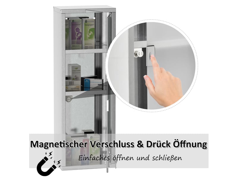  Armoire à pharmacie murale 20x12x58 cm argent, acier inoxydable avec porte verrouillable en verre dépoli  - Conforama E
