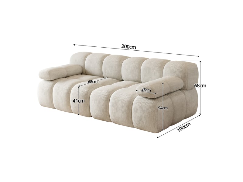  Canapé compressé 2 places 200x100x68 cm sans structure, sans montage, mousse haute résilience, assise profonde, tissu chenille blanc  - Conforama D