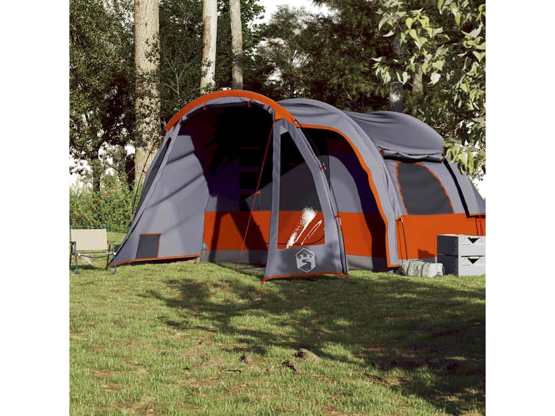 Tente de camping, tente familiale 6 personnes gris et orange imperméable - Conforama D