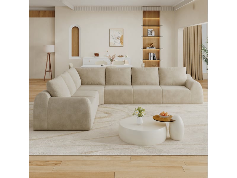  Canapé d'angle modenvie 6 places en tissu chenille, mousse haute élasticité, forme l, kaki, 334 x 267 x 85 cm  - Conforama D