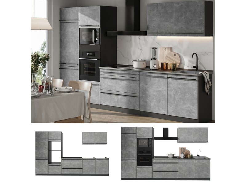  Vicco cuisine, bétonanthracite, 340cm plan de travail marbre  - Conforama D