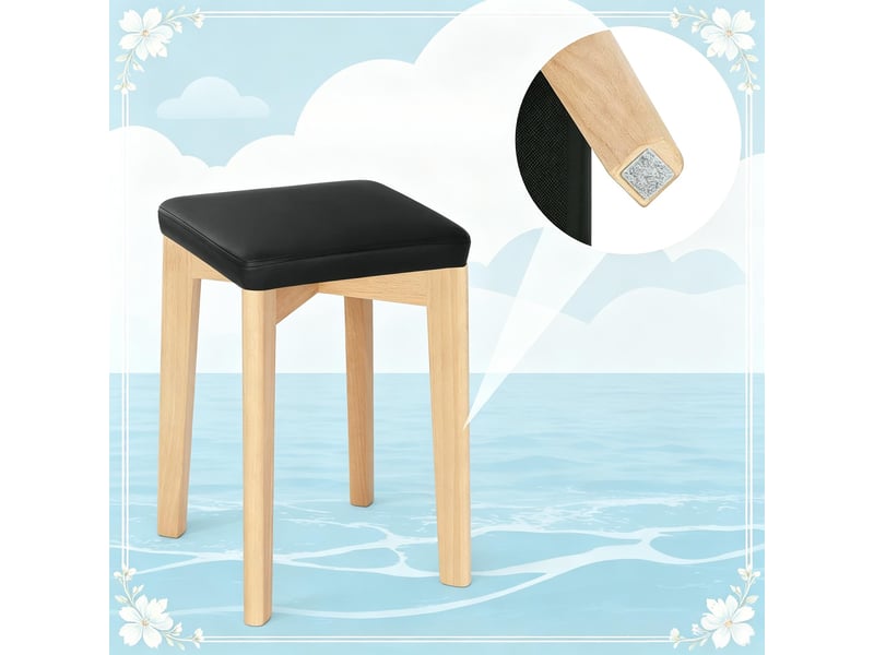  Tabouret de cuisine lot de 2 empilables  - assise rembourrée en pu, bois de hêtre - noir naturel  - Conforama E