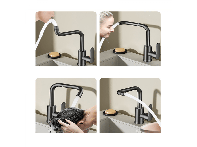  Mitigeur d'évier, robinet de lavabo haut rotatif à 360°, robinet de lavabo de salle de bain, gris, plus tuyau de 60 cm  - Conforama E