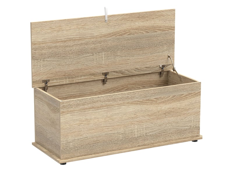  Coffre de rangement, banc de rangement avec couvercle rabattable et charnières de sécurité, naturel, 100 x 40 x 40 cm  - Conforama B