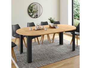 Table à manger extensible ronde dona 4-10 personnes noire plateau façon hêtre 110-200 cm