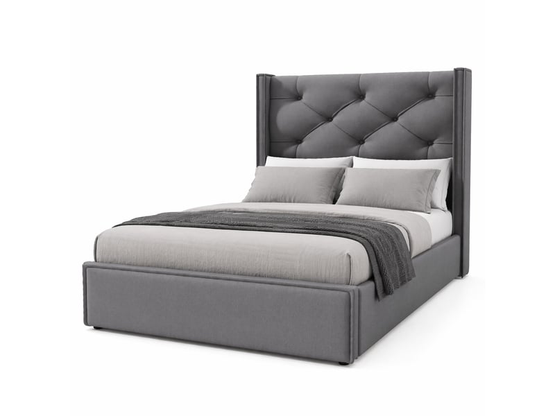  Modenvie lit coffre 90x200 cm - tête de lit capitonnée, matelas inclus - gris  - Conforama A