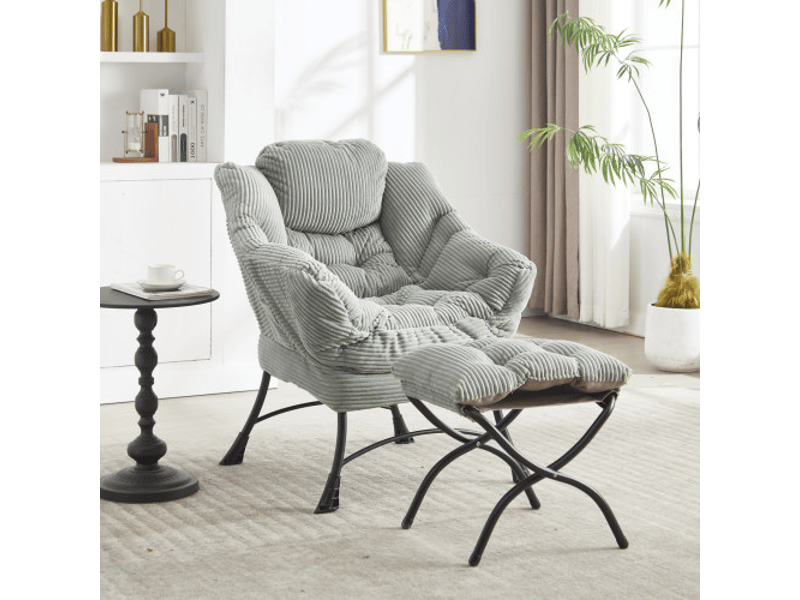 Fauteuil moderne vert clair avec ottoman - accoudoirs, poche latérale, idéal pour petits espaces  - Conforama B