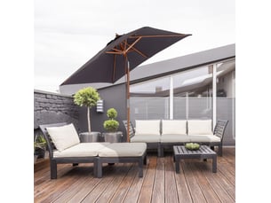 Parasol de jardin inclinable en polyester avec mât en bois de sapin, 3 positions, gris foncé, 200 x 150 x 235 cm