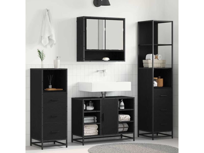 Ensemble de mobilier de salle de bain 3 pièces chêne noir cf64465 - Conforama B