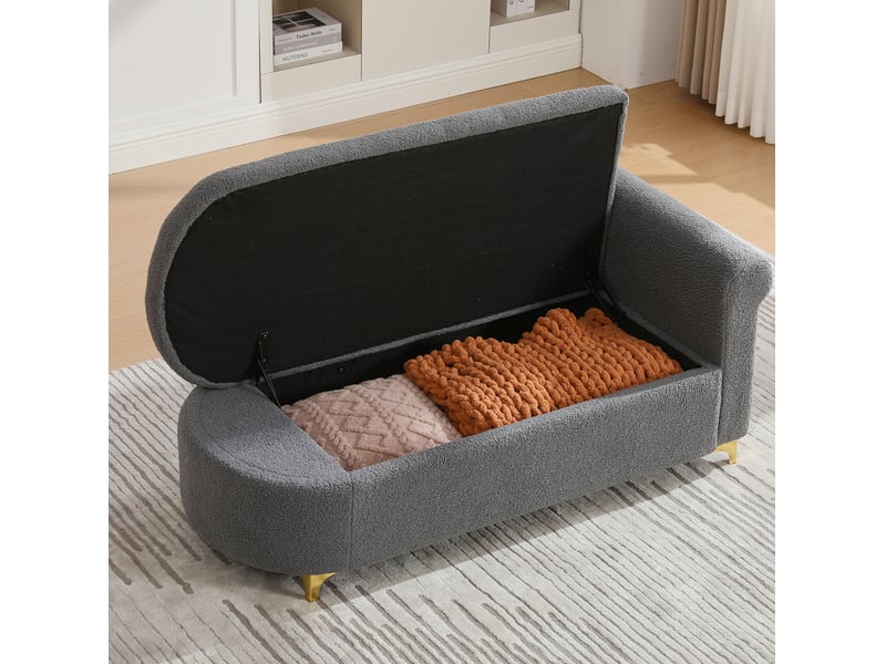  Méridienne avec coffre de rangement et coussins lombaire et nuque, en tissu effet peau lainée gris antique, 134 cm  - Conforama C