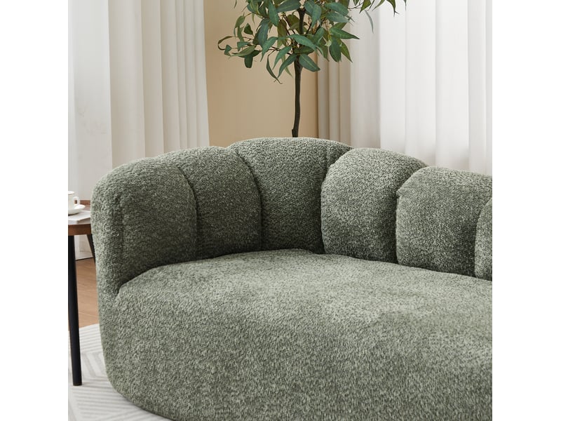  Méridienne fixe 204 cm en tissu chenille vert sauge, dossier ondulé  - Conforama D