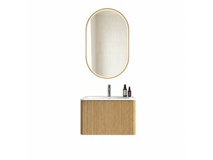 Ensemble meuble salle de bains 60 cm avec miroir led ovale, finition chêne