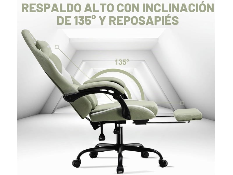  Gtplayer chaise de jeu ergonomique, réglable et pivotante en tissu respirant - vert GT905-GE - Conforama E
